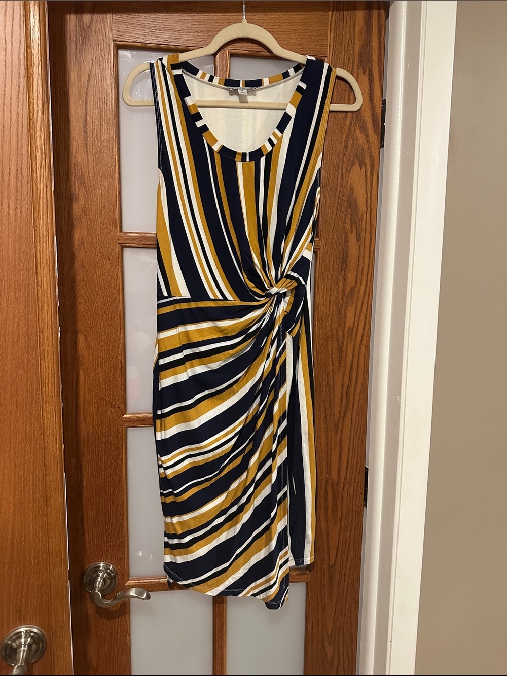 Allison Joy Navy, Mustard & White Knot-Detail Striped Midi Dress​